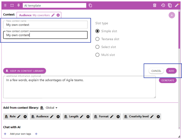 Personalized contexts for AI Template